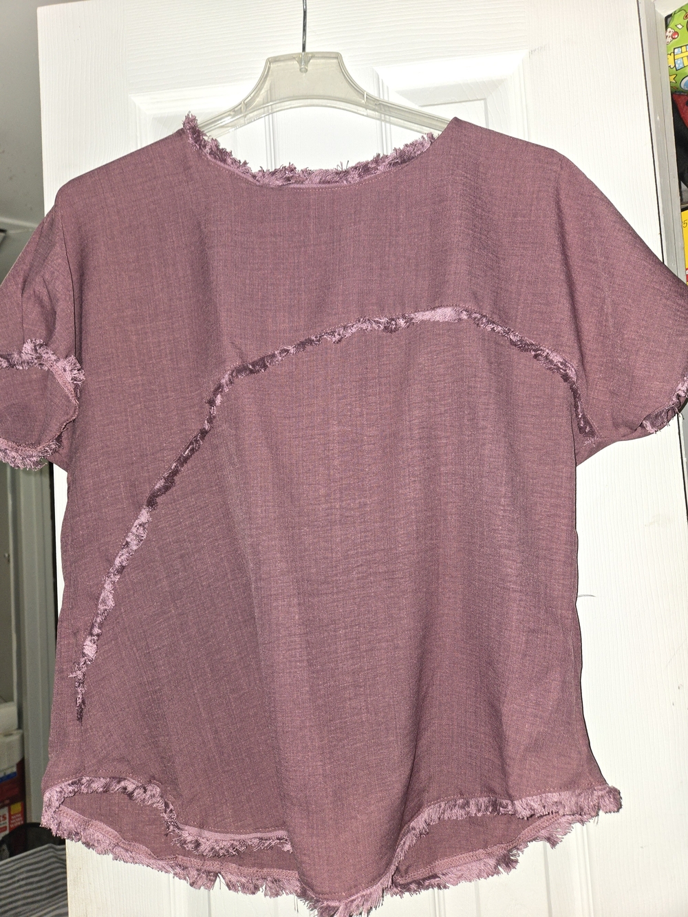 Women’s Short Sleeve Frayed Hem Top - Dusty Rose